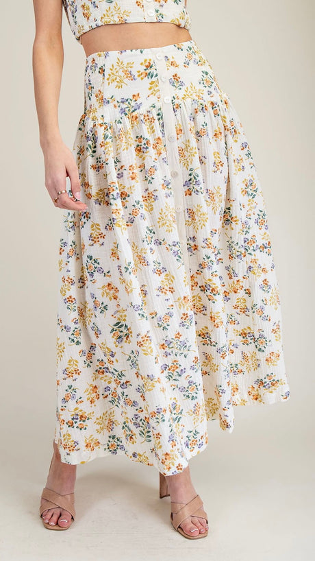 Floral Cotton Gauze Maxi Skirt