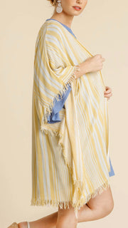 Stripe Fray Hem Lt Wt Kimono