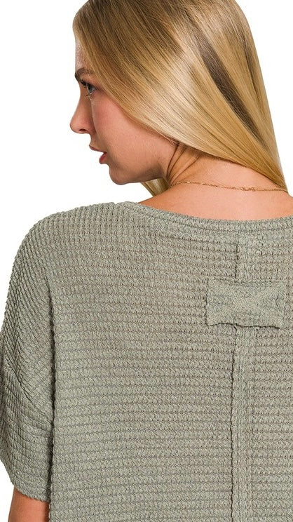 Textured Waffle Knit V-Neck Top 9/24