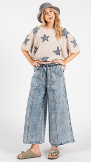 Slash Pkt Denim Wide Leg Pants