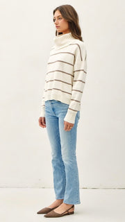 Cowl Neck Stripe Lt Wt Sweater