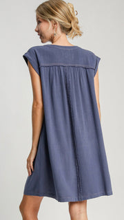 Linen Blend Fray Trim Dress