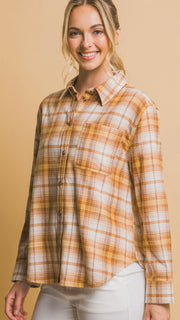 Lt Plaid Flannel Button Front Top