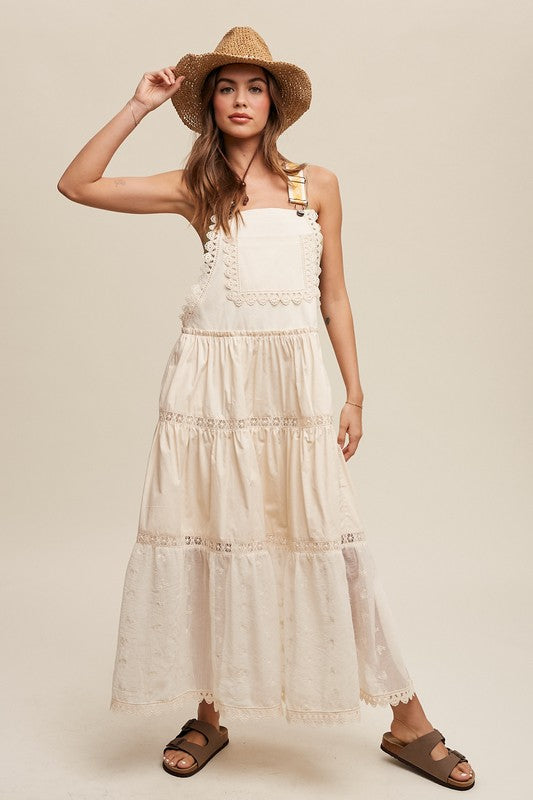 Lace Trim Overall Style Jumper Dress