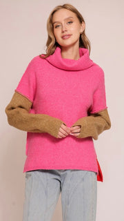 Colorblock Cowl Neck Sweater