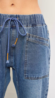 Saturday Patch Pkt Drawstring Jeans