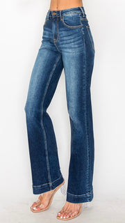 High Rise St Leg Wide Hem Stretch Jeans