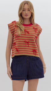 Tied Bows Striped Cap Sleeve Top