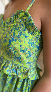 Digital Floral Ruffle Trim Dress