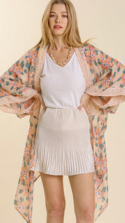 Sheer Floral + Crochet Trim Kimono