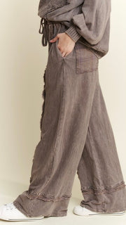 Mineral Frayed Plaid Trim Terry Knit Pants