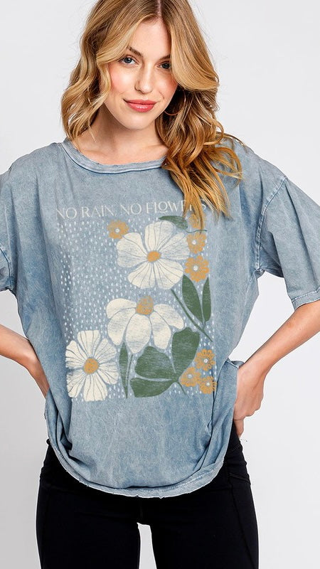 No Rain No Flowers Mineral Graphic Top