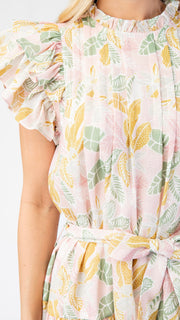 Botanical Floral Pleated Bib Dress