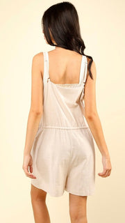 Half Button Rope Tie Waist Romper