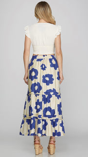 Big Floral Tiered Maxi Skirt