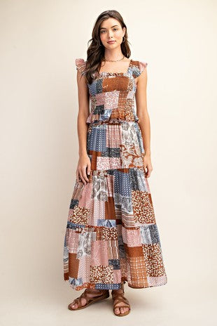 Patchwork Tiered Maxi Skirt