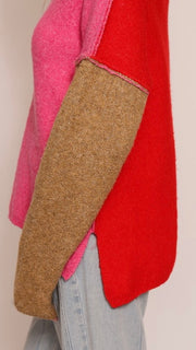 Colorblock Cowl Neck Sweater