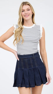 Stripe Ruffle Shoulder Sweater Tank