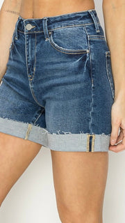 High Rise Raw Edge Cuff Stretch Shorts