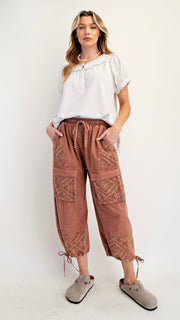 Crochet Mix Mineral Wash Cotton Pants