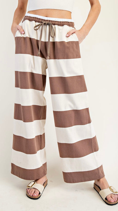 Wide Stripe Slash Pkt Knit Pants