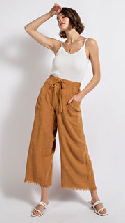 Fray Hem Patch Pocket Wide Leg Pants