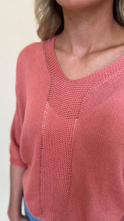 Contrast Weave V-Neck Dolman Sweater