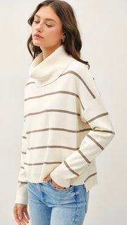 Cowl Neck Stripe Lt Wt Sweater