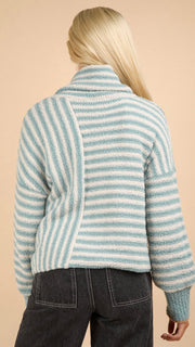 Blocked Stripe Cowl Neck Blanket Sweater