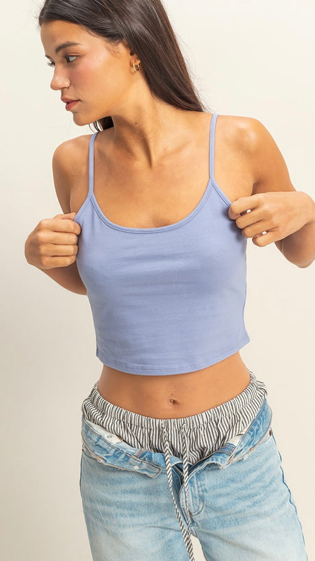 Solid Knit Cami Strap Crop Tank Top