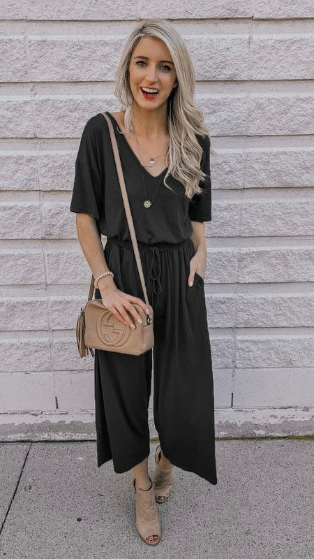 Short Sleeve Jersey Knit Jumpsuit