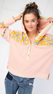 Clara Patchwork Henley Hooded Top