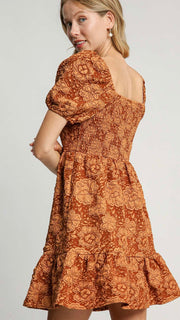 Jacquard Print Puff Sleeve Dress