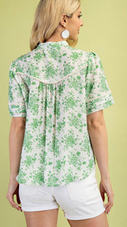 Floral Crochet Pleat Trim Top