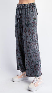 Patterned Cargo Pkt Wide Leg Knit Pants