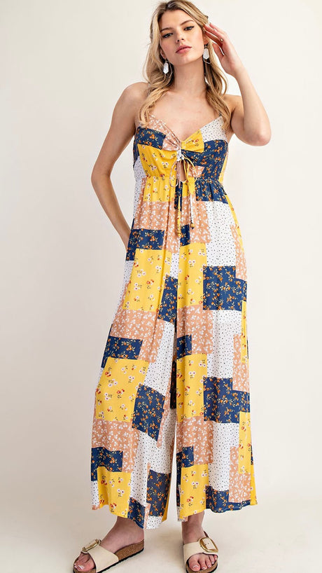 Summer Patchwork Wide Leg Jumpsuit