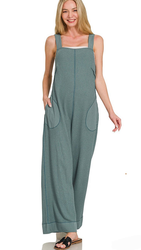 Waffle Knit Tie Back Jumpsuit