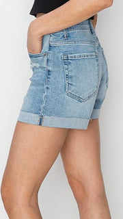 High Rise Frayed Cuff Destruct Shorts