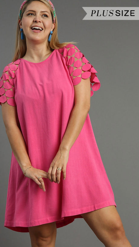 + Circle Eyelet Sleeve A-Line Dress