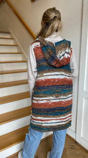 Mixed Color Hooded Sleeveless Cardigan