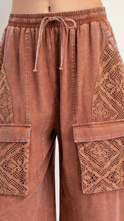 Crochet Mix Mineral Wash Cotton Pants