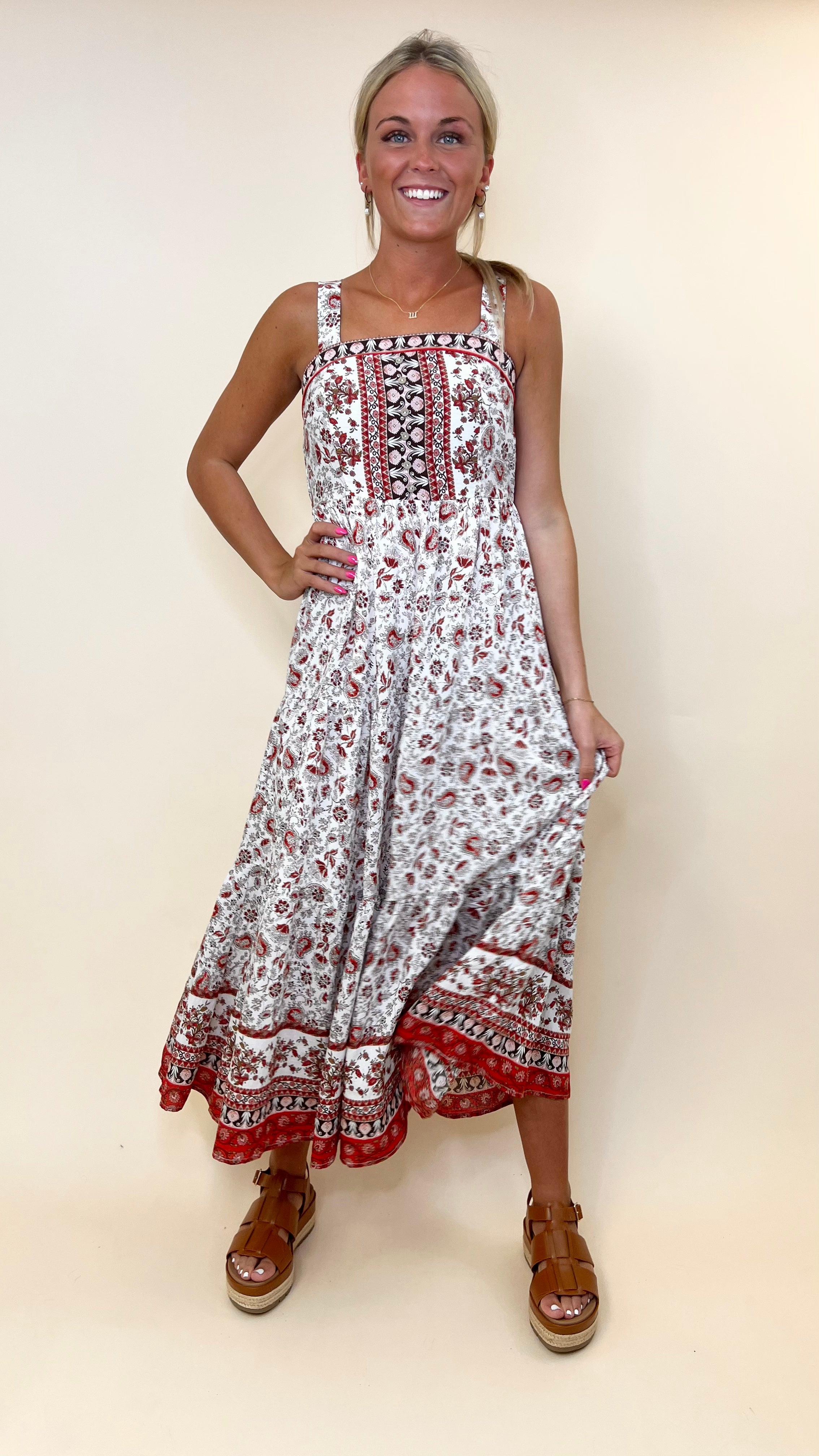 Paisley Floral Border Print Maxi Dress | Catfish & Tater Boutique