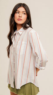 Cotton Stripe Roll Cuff Top