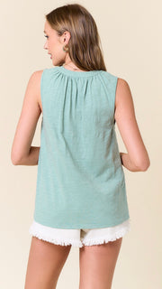 Slub Cotton Ruffle Neck Tank Top