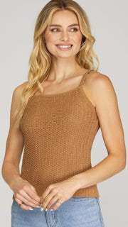 Scallop Strap Textured Sweater Cami Top