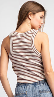 Striped Waffle Knit Crop Tank Top