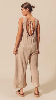 Mineral Wash Waffle Knit Open Back Jumpsuit