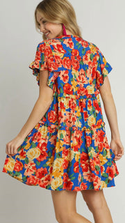 Rose Floral Ruffle Tiered Dress