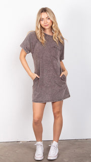 Mineral Wash Knit Dress w/Pockets