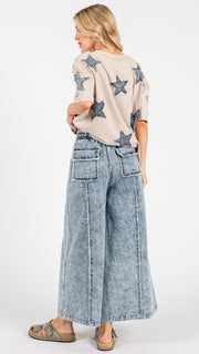 Slash Pkt Denim Wide Leg Pants